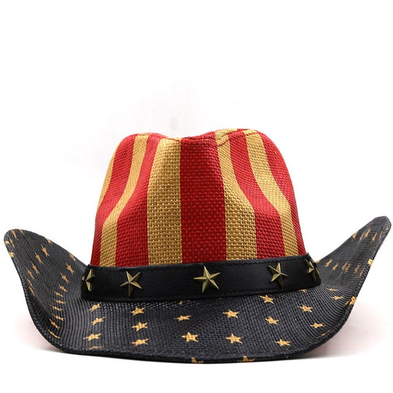 Simple Straw Cowboy Hat Women Men USA American Flag Western Sombrero Hombre  Hat Outback Toyo Sun Hat 
