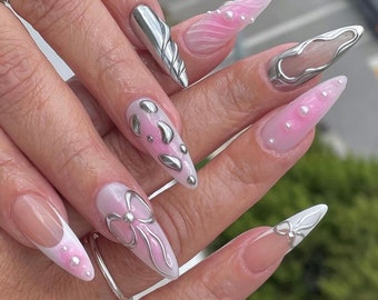 Pink Chrome | Press On | Nails Art