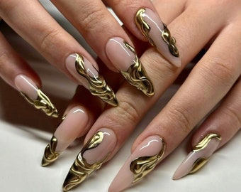 Gold Relief Press On Nails Art