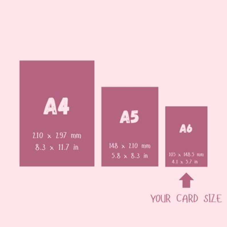 May include: Three mauve rectangular paper sheets labeled A4, A5, and A6 with dimensions in millimeters and inches. The A4 measures 210 x 297 mm or 8.3 x 11.7 in, A5 is 148 x 210 mm or 5.8 x 8.3 in, and A6 is 105 x 148.5 mm or 4.1 x 5.7 in.