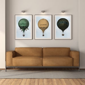 Arte de parede antiga de balão de ar quente | Impressão de balão, impressões antigas, arte vintage, arte de parede, impressão de berçário, arte de parede para impressão