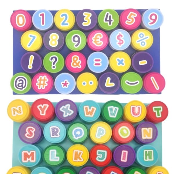 Stempel Set 52 Stück Selbstfärbend Buchstaben Zahlen Rechnen Lernen Schreiben Bunt Kreativ Lernen Lernspiele Spielerisch Lesen Individuell