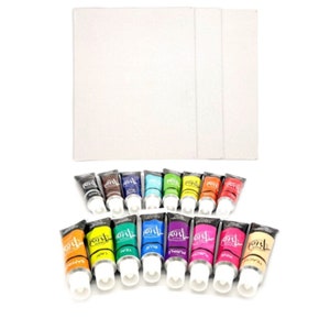 Aquarell Wasserfarben Set 16 Farben 3 Stück Malkarton 24x30 cm Canvas Leinwand 2 Aquarell Pinsel Bild 1