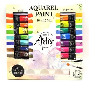 Aquarell Wasserfarben Set 16 Farben 3 Stück Malkarton 24x30 cm Canvas Leinwand 2 Aquarell Pinsel Bild 10