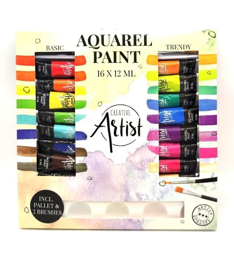 Aquarell Wasserfarben Set 16 Farben 3 Stück Malkarton 24x30 cm Canvas Leinwand 2 Aquarell Pinsel Bild 10