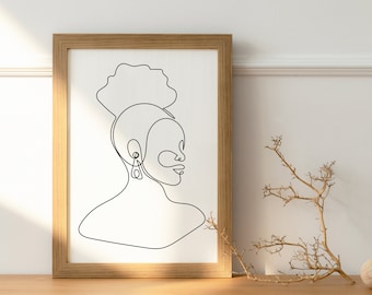 Black Woman Portrait Line Drawing, African American Woman Line Art, Art Print, Minimalist Wall Art, Printable Wall Art, DIGITAL ART PRINT