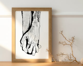 Holding hands line art print. Line sketch. Line drawing poster. Hands line art. Minimalist wall art. Home decor. Couple hands Printable