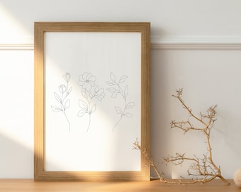 Flower Line art Print | Minimalist Flower Drawing, Floral Prints, Printables | DIGITAL DOWNLOAD