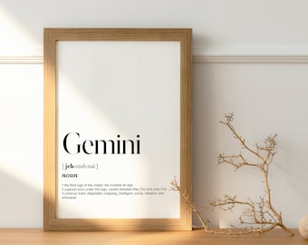 Gemini Definition | Zodiac Poster Gift | Astrology Wall Decor | Gift For Geminis | Zodiac Print | Astrology Birthday Gift | Gemini Poster