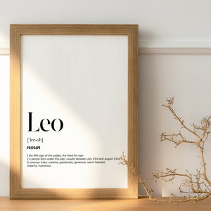 LEO DEFINITION PRINT | Wall Art Print | Leo Print | Gift For Leo | Zodiac Star Sign | Astrology Art