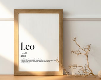 LEO DEFINITION PRINT | Wall Art Print | Leo Print | Gift For Leo | Zodiac Star Sign | Astrology Art