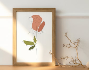 One Line Flower Drawing Printable, Abstract Minimalist Art,  Spring Print, Flower Wall Prints, Botanic Poster, Subtle Lines Artwork.
