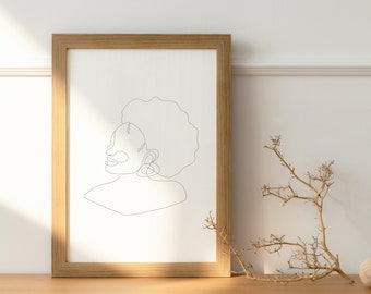 Black Woman Portrait Line Drawing, African American Woman Line Art, Art Print, Minimalist Wall Art, Printable Wall Art, DIGITAL DOWNLOAD