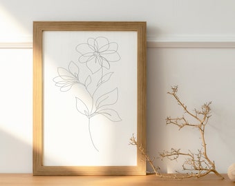 Flower Line art Print | Minimalist Flower Drawing, Floral Prints, Printables | DIGITAL DOWNLOAD