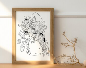PRINTABLE | Mason Jar Bouquet Line Art, Floral Line Art, Sketch Art flowers