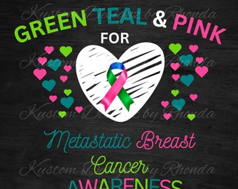 Wear Green Teal & Pink For Metastatic Breast Cancer Awareness,PNG, Cancer Ribbon Support