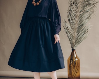 Long blue wool skirt Hagh waisted skirt Origin ethnic style skirt Midi cottagecore skirt Renaissance skirt Vintage style skirt Ethnic skirt