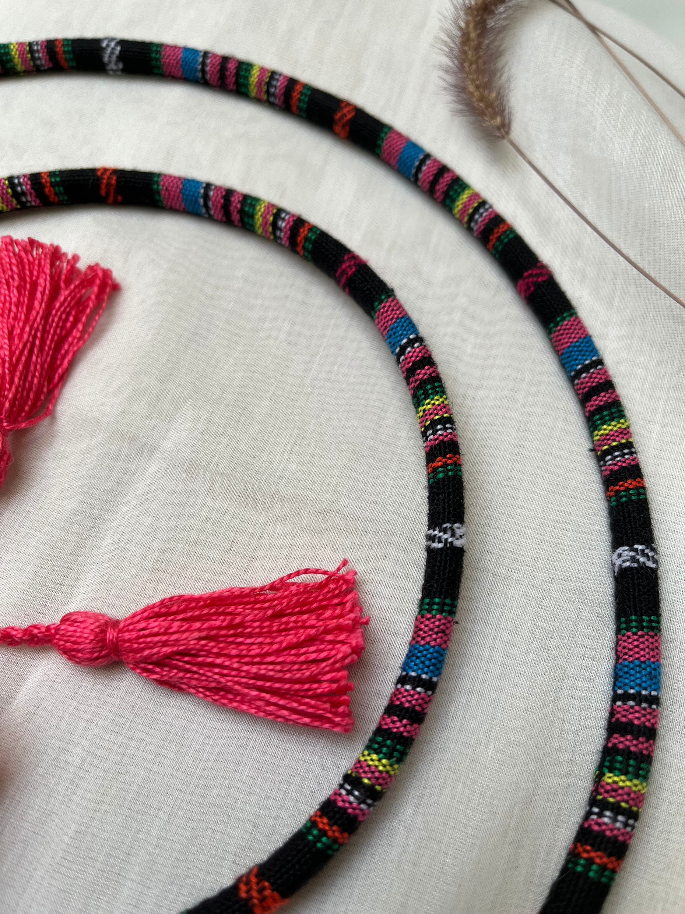 Colorful Handmade Necklace with Pink Braided Cord Handmade Braided Necklace Cord. | K M HandiCrafts India main image 4