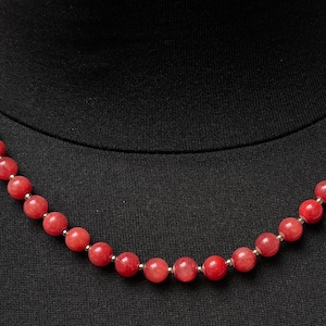 Handmade Red Jade Beaded Necklace: Golden Accents, Boho Folk Jewelry