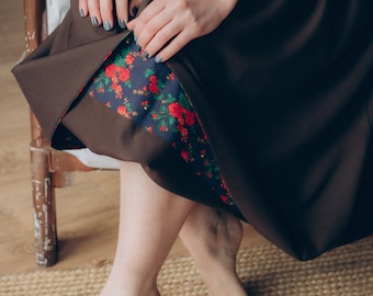 Long brown wool skirt High waisted skirt Origin Ethno style Midi cottagecore Vintage style Boho Renaissance Warm Gift for Women Handmade