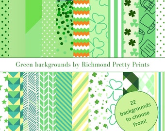 St. Patrick's Day Digital Paper Pack, Shamrock Digital Scrapbook, Green Scrapbooking Paper, Backgrounds, Commercial Use, Instant, 12x12