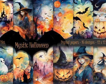 Carta mistica di Halloween, carta stampabile, sfondo stravagante, colori scuri, sognante, stravagante, strega, carta da parati, carta digitale