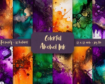 Alcohol Ink Backgrounds, printable scrapbook digital paper with alcohol ink texture backgrounds, Alcohol Ink, Vibrant colors