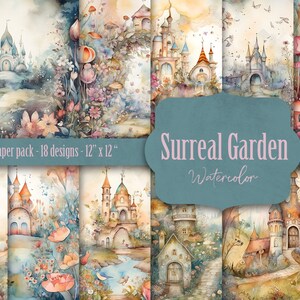 Dreamy Surreal Garden Watercolor, printable paper, Whimsical background, Soft rich Colors, Dreamy, Surreal, wallpaper, digital paper
