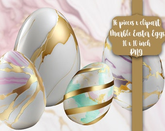 Marble Watercolor Easter Eggs PNG, Eggs Clipart, Digital Scrapbook Spring Easter Eggs Png, Marble Textured Easter Eggs, Gold details