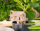 Tiny Treehouse &quot;the Home&quot;, Mini Baumhaus für Zimmerpflanzen aus Biokunststoff | 3D-gedruckt | beige weiß