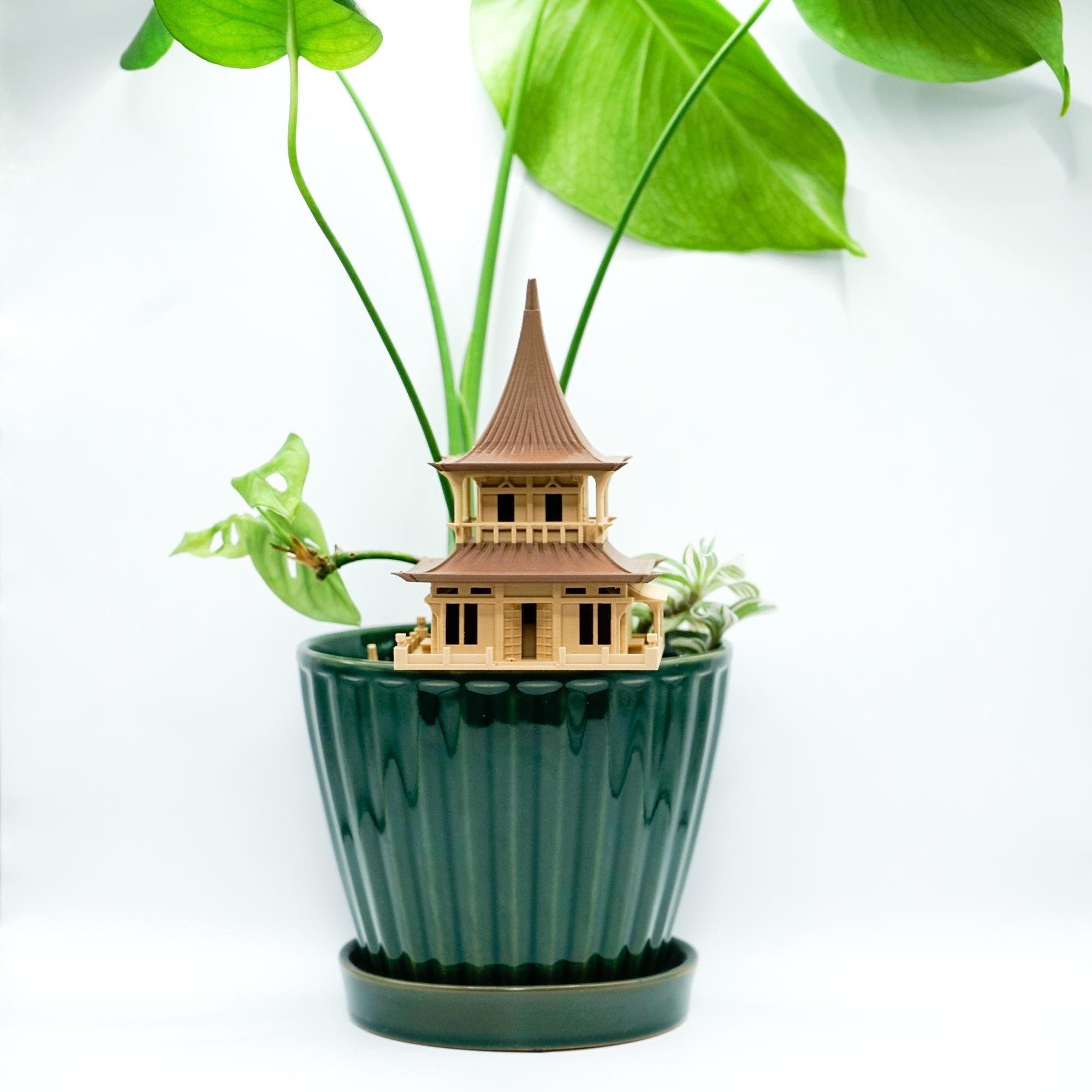 Tiny Treehouse "the Temple", mini treehouse for houseplants made of bioplastic | 3D-printed | beige brown