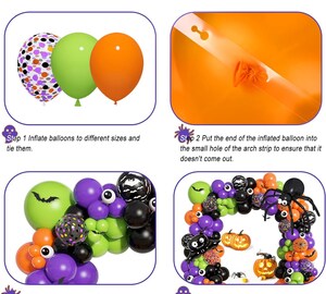 Kit D'arche De Ballons Halloween 126 Pièces - Ballons Orange, Violet, Noir Avec Yeux, Chauves-souris, Toiles D'araignée
