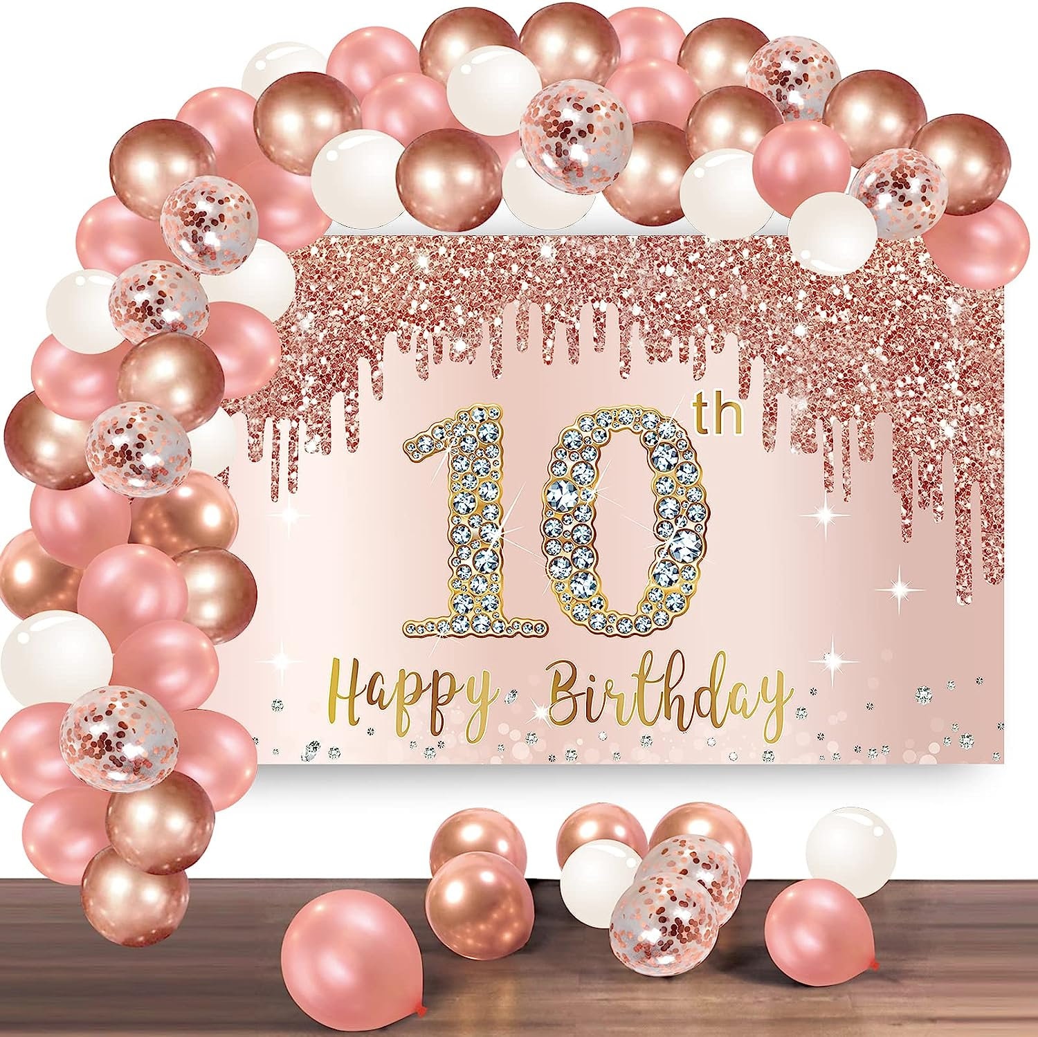 10. Geburtstag Deko-Set Für Mädchen – Inkl. Banner, Wimpelkette & Wirbel, Rose Gold Design, Für Die Perfekte Geburtstagsparty