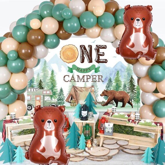 Camping Bear Theme Cake Topper | Brown Glitter Woodland Decor For Birthday, Baby Shower - View #9
