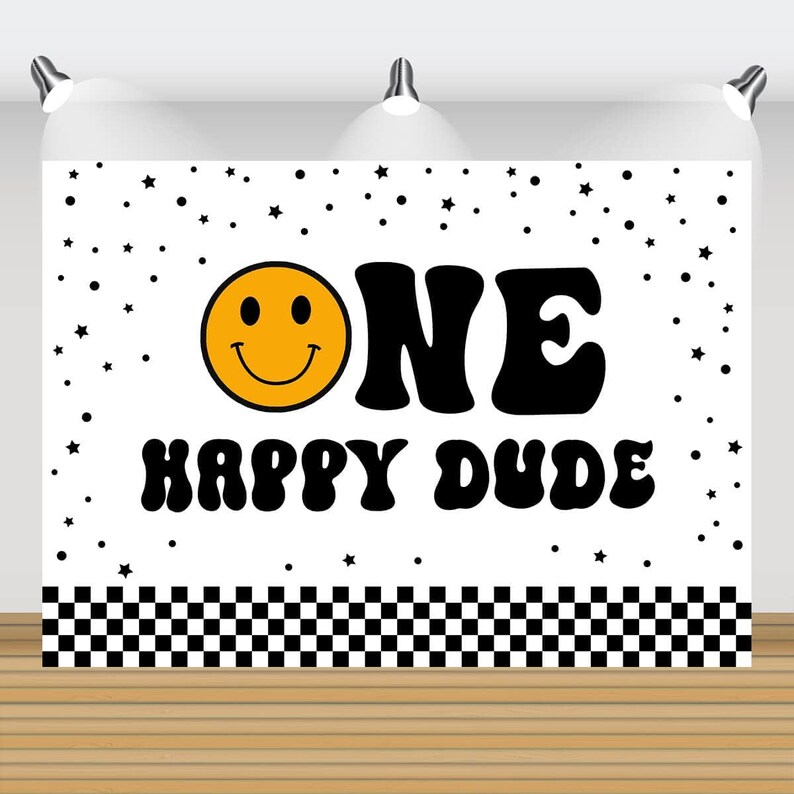 One Happy Dude Smile Face Custom Birthday Backdrop