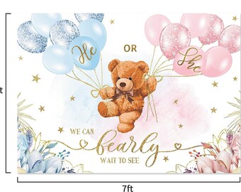 7x5ft Bear Gender Reveal Backdrop He Or She Watercolor We Can Bearly Wait To Meet You Photography Background Boy Girl Blue Pink Gender Reveal Party Decorations Banne - View #3