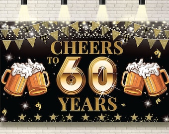 Cheers to 60 Years Backdrop Banner Decorations for Men Women Black Gold 60th Anniversary Decor Photo Booth Props 60th Birthday Party