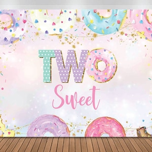 Donut Backdrop, Donut Two Sweet Backdrop Banner, Girl&#39;s Second Birthday Donuts Sprinkles Confetti Photography Background Sign 7x5ft