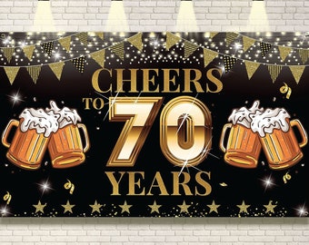 Cheers to 70 Years Backdrop Banner Decorations for Men Women Black Gold 70th Anniversary Decor Photo Booth Props 70th Birthday Party
