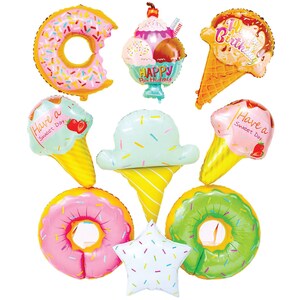 Ice Cream Balloons 9pcs, Ice Cream Donut Candy Dessert Balloons Ice Cream Theme Party Decorations for Birthday, Baby Shower, Summer Party
