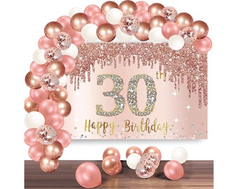 30th Birthday Backdrop And Balloon Garland Arch Decorations Rose Gold 30 Birthday Banner Balloon Set for Girls 30th Photo Booth Props