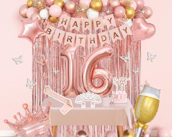 Buon 16 anni di compleanno Banner rosa decorazione festa di compleanno dolce 16 banner logo portico bandierine per feste compleanno ragazza segno di benvenuto festa di compleanno