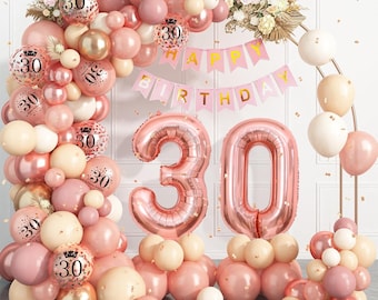 30th Birthday Balloon Garland Arch, Rose Gold 30th Birthday Balloons Set Party Decorations For Women's 30th Birthday Decorations Banner