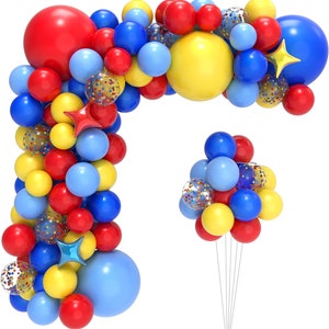 Carnival Circus Balloon Garland Arch Kit, Red Blue Yellow Circus Balloon Garland for Kids Teenager Circus Theme Birthday Decorations