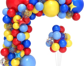 Carnival Circus Balloon Garland Arch Kit, Red Blue Yellow Circus Balloon Garland for Kids Teenager Circus Theme Birthday Decorations