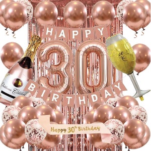 30th Birthday Decorations for Women, Rose Gold 30 Birthday Party Decoration for Her, 30th Happy Birthday Banner Kits Rose gold Balloons
