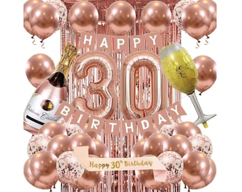 30th Birthday Decorations for Women, Rose Gold 30 Birthday Party Decoration for Her, 30th Happy Birthday Banner Kits Rose gold Balloons