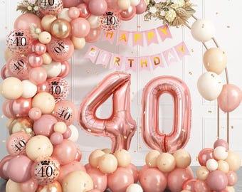 40th Birthday Balloon Garland Arch, Rose Gold 40th Birthday Balloons Set Party Decorations For Women's 40th Birthday Decorations Banner