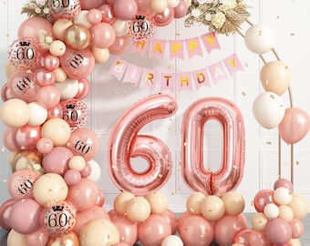 60th Birthday Balloon Garland Arch, Rose Gold 60th Birthday Balloons Set Party Decorations For Women's 60th Birthday Decorations Banner