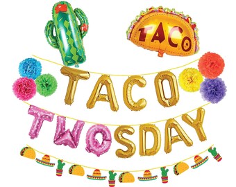 Taco Twosday Geburtstagsdeko - Banner & Girlande Für 2. Geburtstag Mit Fiesta/Mexiko-Motiven ('It Is Time Two Fiesta')